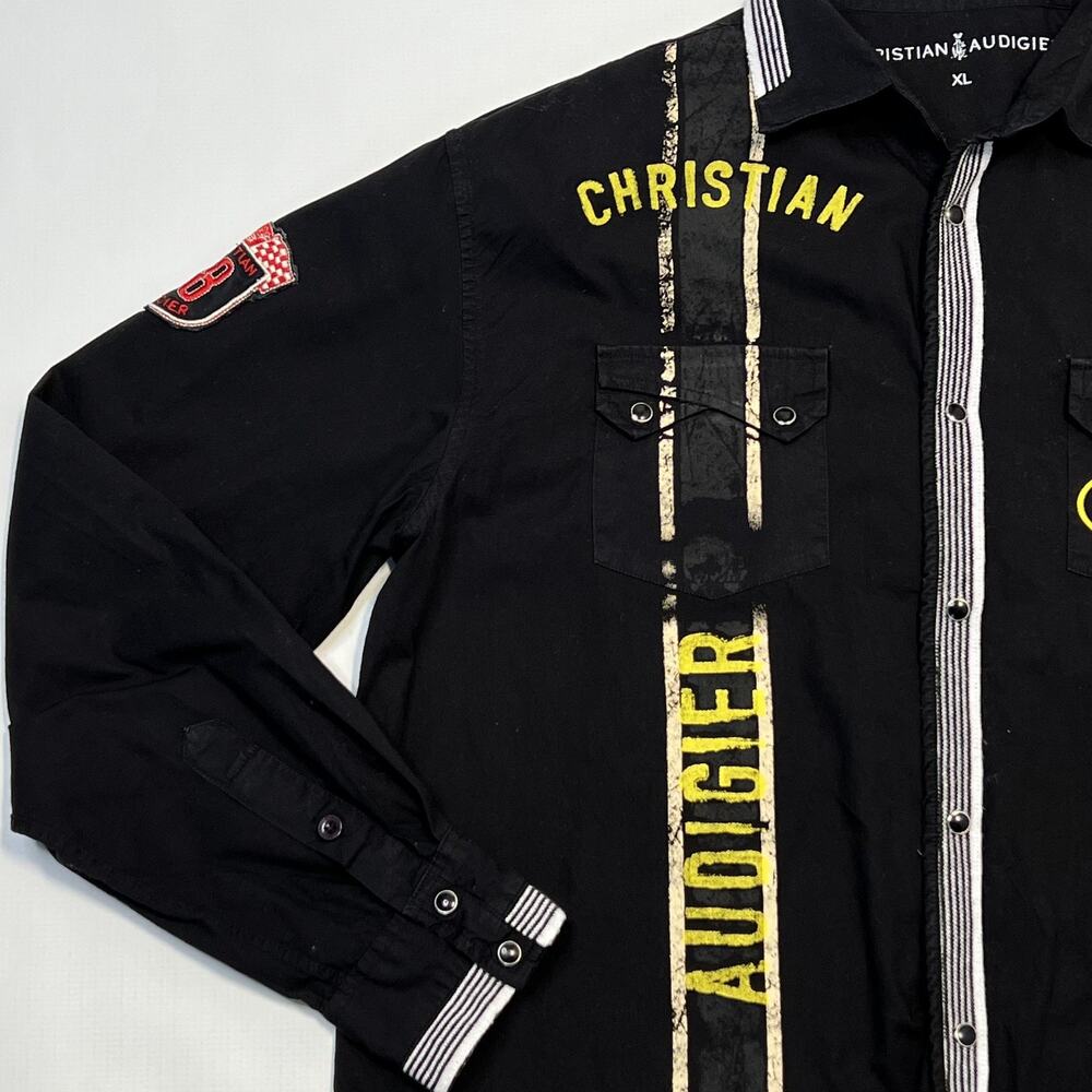 Christian Audigier Shirt Mens XL Black Racing Motorcycle Garage Parts Cotton 58 - Picture 2 of 16